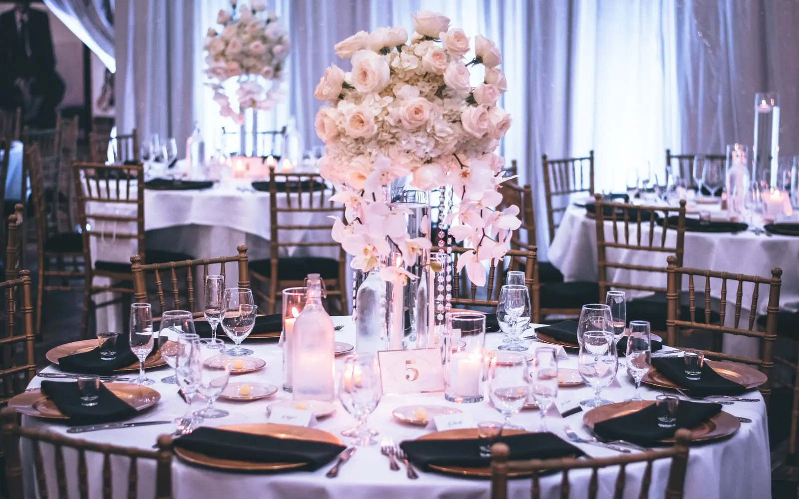 A wedding reception planned and designed by Solaria Events.